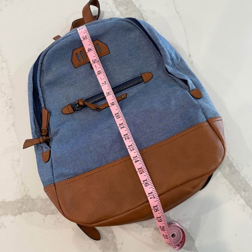 Aldo Denim Chambray Unisex Backpack Adjustable Straps Laptop Pocket School - Picture 10 of 10